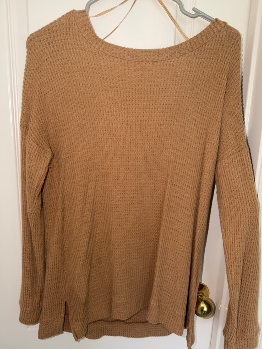 1. State Women's Waffle-Knit Scoop Neck Sweater - Camel Brown